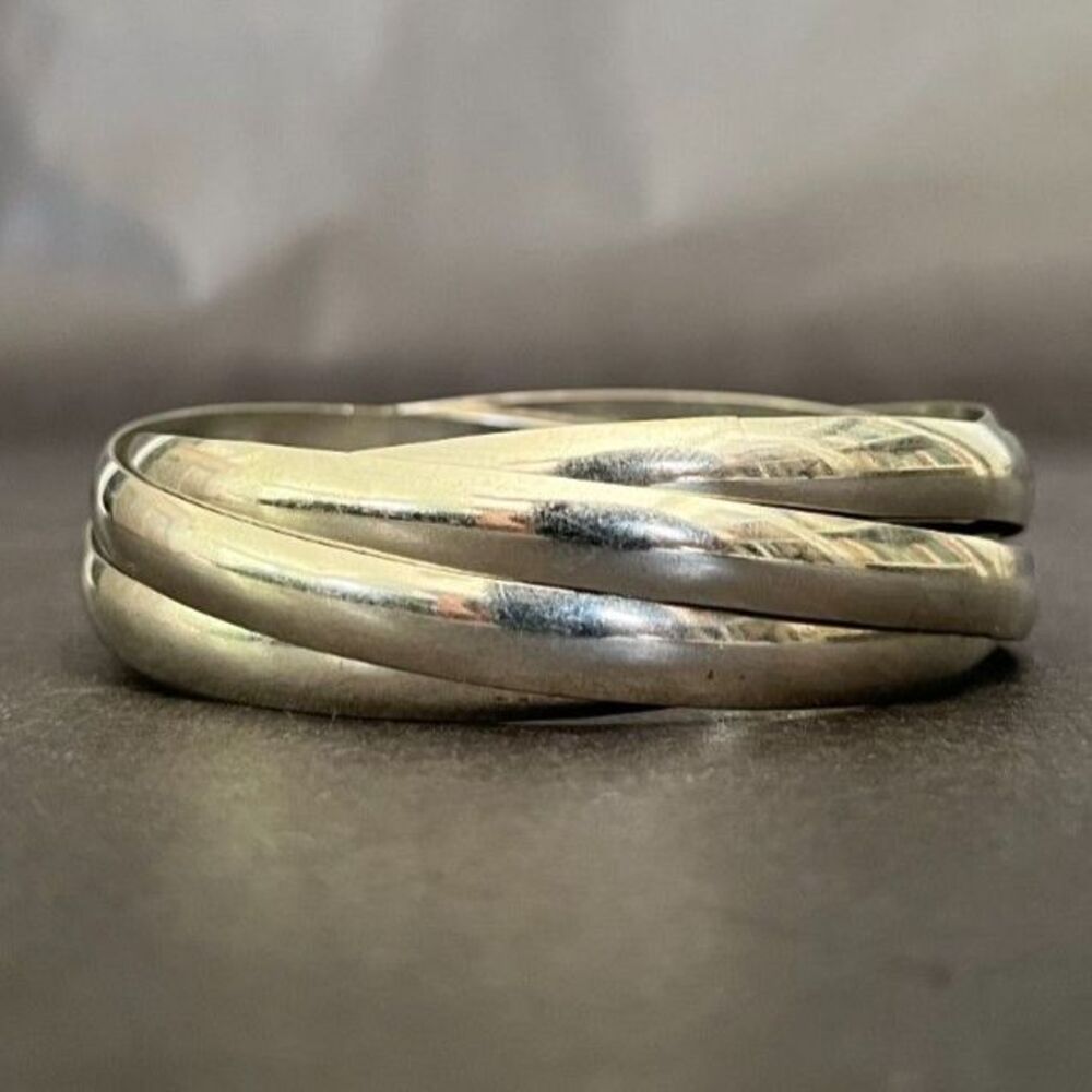 Interlocking Silver Russian Bangle Bracelet Set Rolling Stack Set of 4